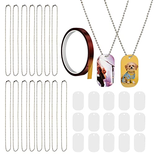 SAVITA 15 Piezas Etiquetas para Perros, con 15 Piezas Cadena de Bolas y 1 Pieza Cinta Térmica Etiquetas de Aluminio para Perros en Blanco para Mascotas Colgantes de Etiquetas de Estampado (31 Piezas)