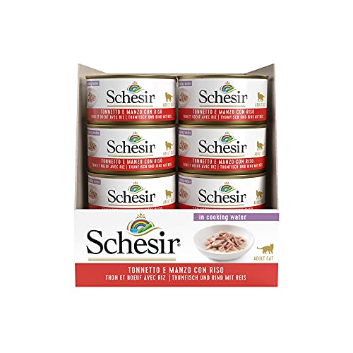 Schesir, Comida húmeda para Gatos Adultos, Sabor bacoreta con filetes de Carne de Buey en gelatina Blanda - Total 2 kg (24 latas monodosis x 85 gr)