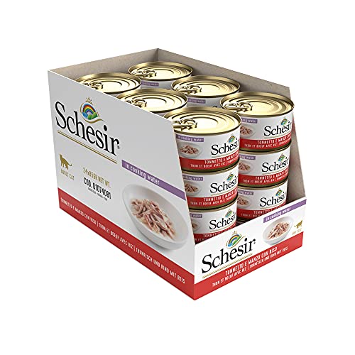 Schesir, Comida húmeda para Gatos Adultos, Sabor bacoreta con filetes de Carne de Buey en gelatina Blanda - Total 2 kg (24 latas monodosis x 85 gr)
