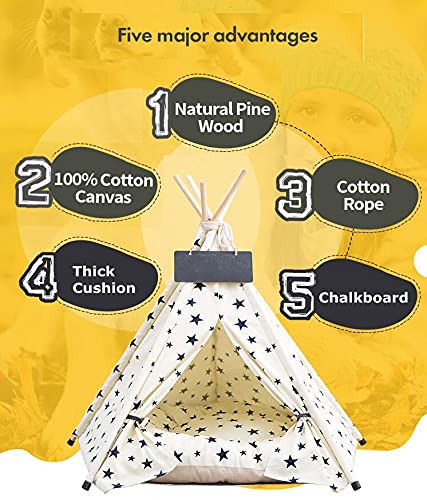 Scnbom Tienda de campaña Mascotas Perros Gatos Casas Tipi Colchón Cama para Pets Teepee Dog extraíble y Lavable (L:60X60X70CM,Beige)