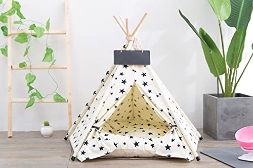 Scnbom Tienda de campaña Mascotas Perros Gatos Casas Tipi Colchón Cama para Pets Teepee Dog extraíble y Lavable (L:60X60X70CM,Beige)