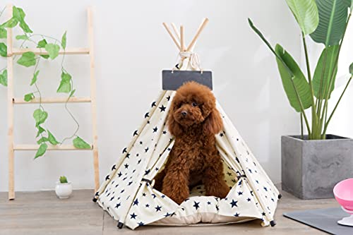 Scnbom Tienda de campaña Mascotas Perros Gatos Casas Tipi Colchón Cama para Pets Teepee Dog extraíble y Lavable (L:60X60X70CM,Beige)