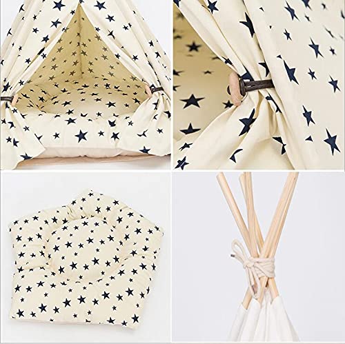 Scnbom Tienda de campaña Mascotas Perros Gatos Casas Tipi Colchón Cama para Pets Teepee Dog extraíble y Lavable (L:60X60X70CM,Beige)