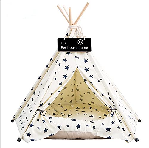 Scnbom Tienda de campaña Mascotas Perros Gatos Casas Tipi Colchón Cama para Pets Teepee Dog extraíble y Lavable (L:60X60X70CM,Beige)