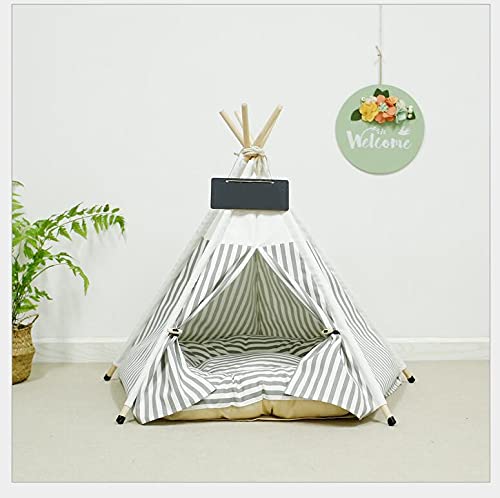Scnbom Tienda de campaña Mascotas Perros Gatos Casas Tipi Colchón Cama para Pets Teepee Dog extraíble y Lavable (L:60X60X70CM,Raya)