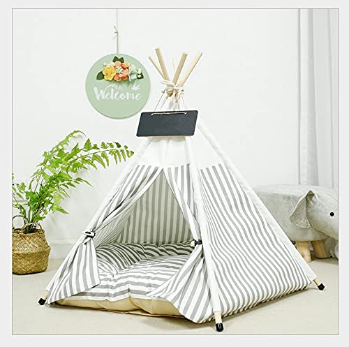 Scnbom Tienda de campaña Mascotas Perros Gatos Casas Tipi Colchón Cama para Pets Teepee Dog extraíble y Lavable (L:60X60X70CM,Raya)