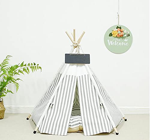 Scnbom Tienda de campaña Mascotas Perros Gatos Casas Tipi Colchón Cama para Pets Teepee Dog extraíble y Lavable (L:60X60X70CM,Raya)