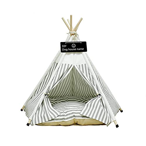 Scnbom Tienda de campaña Mascotas Perros Gatos Casas Tipi Colchón Cama para Pets Teepee Dog extraíble y Lavable (L:60X60X70CM,Raya)