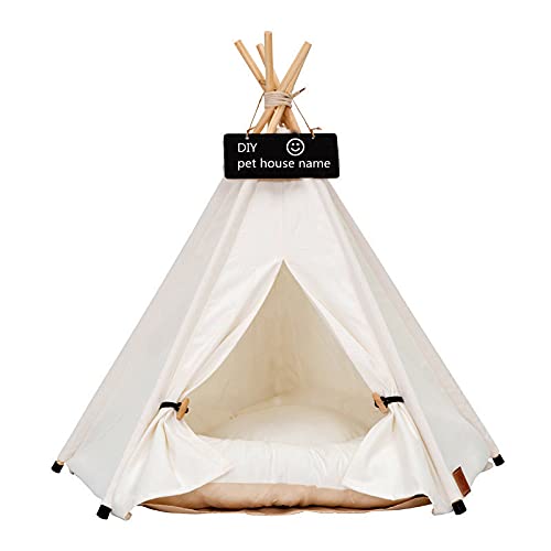 Scnbom Tienda de campaña Mascotas Perros Gatos Casas Tipi Colchón Cama para Pets Teepee Dog extraíble y Lavable (M:50X50X60CM,Blanco)