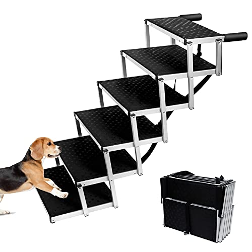 SEAAN Escalera para Perros Plegable, Rampa Plegable De Escaleras Mascotas Plegables Pasos para Perros Ggrandes y Pequeños Superficie Antideslizante para Cars Trucks SUV (6 Pasos)