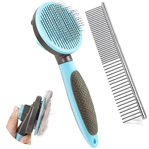 SeaMorn Cepillos de perro más delgados, cepillo de aseo para mascotas, peine de acero inoxidable, cepillo de depilación diaria para perros y gatos de pelo corto