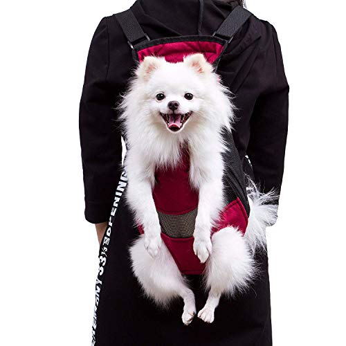 SEESU.U Mochila para Transportar Mascotas, Ajustable, Segura, para Gato, Perro, Frontal, Canguro, para la Madre, Ligera, Libre para Viajes, Senderismo, Camping, Rojo, XL