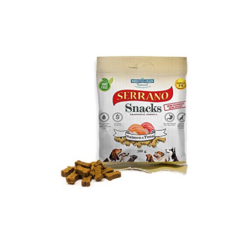 Serrano Snack para Perros. Caja de 25 Bolsitas de 100gr (SALMÓN Y ATÚN)