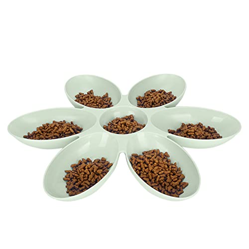 Shanrya Cuenco de Comida para Gatos, Forma de Pétalos de Flores, Cuenco de Plástico para Gatos de Esquina Redonda Portátil para Agua para la Comida(Verde)