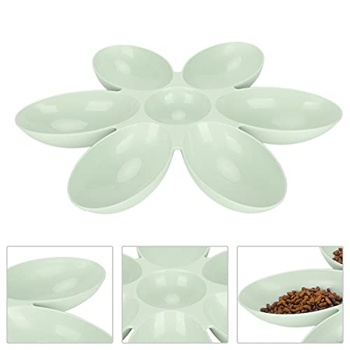 Shanrya Cuenco de Plástico para Gatos, Forma de Pétalos de Flores, Cuenco Portátil para Comida de Gatos, Esquina Redonda Funcional, 6 Rejillas para Gatos para Comida Y Agua(Verde)