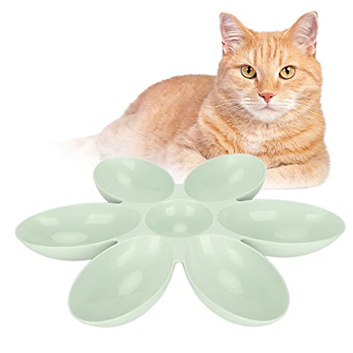 Shanrya Cuenco de Plástico para Gatos, Forma de Pétalos de Flores, Cuenco Portátil para Comida de Gatos, Esquina Redonda Funcional, 6 Rejillas para Gatos para Comida Y Agua(Verde)