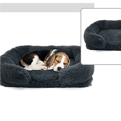SHENGYAO Cama para Perros, Camas ortopédicas de Felpa Suave para Mascotas para Perros y Gatos Grandes, medianos y pequeños, Almohadilla de Perrera esponjosa con Lavable extraíble,Dark Grey-50x40x14cm