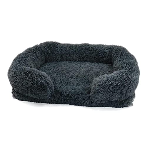 SHENGYAO Cama para Perros, Camas ortopédicas de Felpa Suave para Mascotas para Perros y Gatos Grandes, medianos y pequeños, Almohadilla de Perrera esponjosa con Lavable extraíble,Dark Grey-50x40x14cm