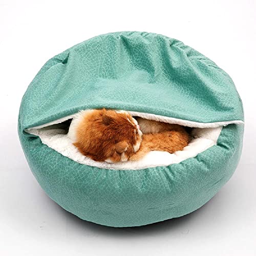 SHENGYAO Cama para Perros pequeños con Manta, Camas Redondas para Gatos Cama para Mascotas con Capucha de Cueva ortopédica de Felpa Suave, Parte Inferior Antideslizante,Beige-50cm