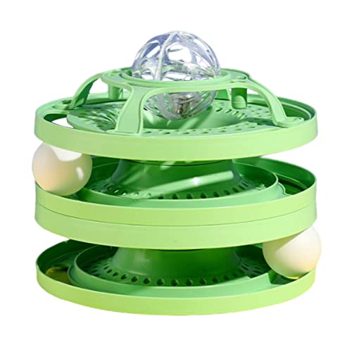 Shenrongtong Tower of Track Juguete Interactivo para Gatos 3 Capas de Juguete con Ruedas para Mascotas Divertido Juguete Interactivo para Gatitos Parte Superior con Bola Luminosa Desmontable