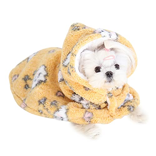 SHINROAD Camisón para mascotas, capa para perro, traje atractivo delicado ribete tela nube patrón con capucha capa para mascotas amarillo L