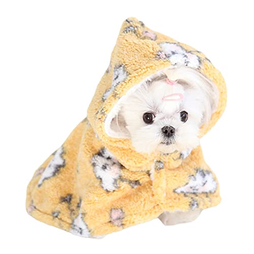 SHINROAD Camisón para mascotas, capa para perro, traje atractivo delicado ribete tela nube patrón con capucha capa para mascotas amarillo L