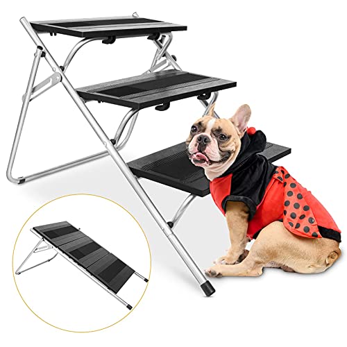 SHKY Escalera de Escalada para Mascotas de 3 peldaños, peldaños y rampa Convertibles para Perros, escaleras Plegables para Perros, para Perros pequeños y Gatos, para Camas Altas, Coche, sofá