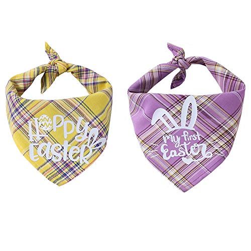 SHOKUTO 2 pañuelos de Pascua para perro, lavables triangulares para perro, pañuelo ajustable con patrón de conejito de huevo para perros, gatos, mascotas, festividades festivas.