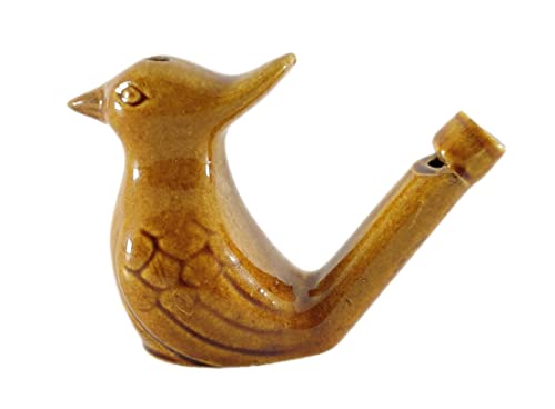 SHREE GANESH ENTERPRISES Juego de 2 silbatos en forma de pájaro de cerámica – Juguete instrumental musical hecho a mano – Juguete de cerámica marrón y verde – Juguete figurativo animal