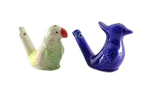 SHREE GANESH ENTERPRISES Juguete musical hecho a mano indio – 2 piezas de cerámica de loro y pájaro silbato de agua figurativo – Llena el agua y sopla el pájaro para diferentes sonidos