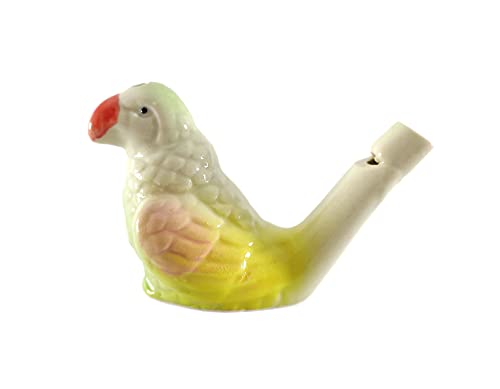 SHREE GANESH ENTERPRISES Juguete musical hecho a mano indio – 2 piezas de cerámica de loro y pájaro silbato de agua figurativo – Llena el agua y sopla el pájaro para diferentes sonidos