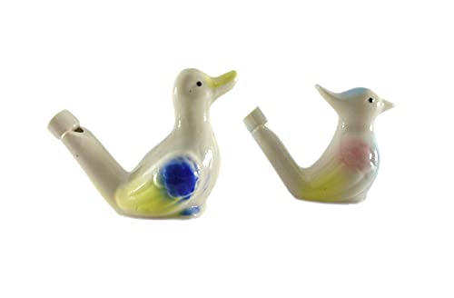 SHREE GANESH ENTERPRISES Pájaro de arcilla hecho a mano indio - Dos animales diferentes Figurativo cerámica pájaro silbato de agua juguete - Terracota musical Instrumental Juguete
