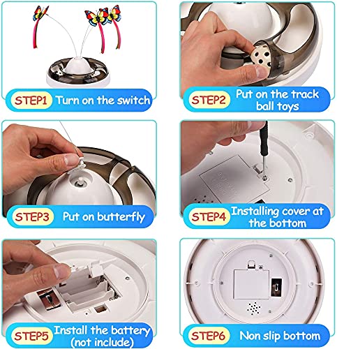 SHUANGJUN Mariposa Juguete Gatos, Juguete Interactivo para Gatos, Juguetes para Gatos con Eléctrica Mariposa Giratoria de 360°y Bola de Juguete, para Gatos de Interior, Gatitos Jugando (Verde B)