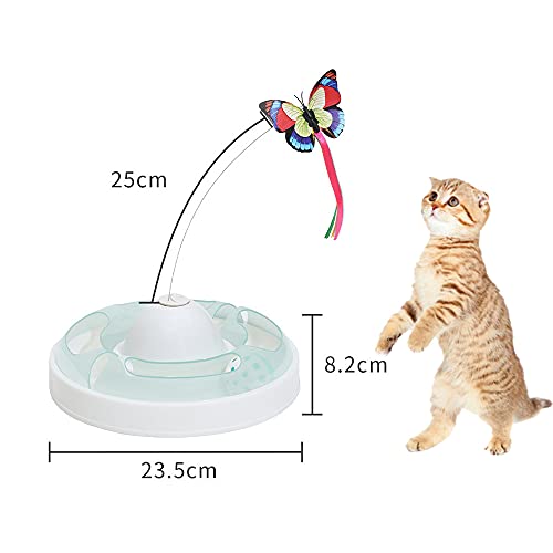SHUANGJUN Mariposa Juguete Gatos, Juguete Interactivo para Gatos, Juguetes para Gatos con Eléctrica Mariposa Giratoria de 360°y Bola de Juguete, para Gatos de Interior, Gatitos Jugando (Verde B)