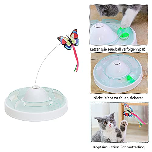 SHUANGJUN Mariposa Juguete Gatos, Juguete Interactivo para Gatos, Juguetes para Gatos con Eléctrica Mariposa Giratoria de 360°y Bola de Juguete, para Gatos de Interior, Gatitos Jugando (Verde B)
