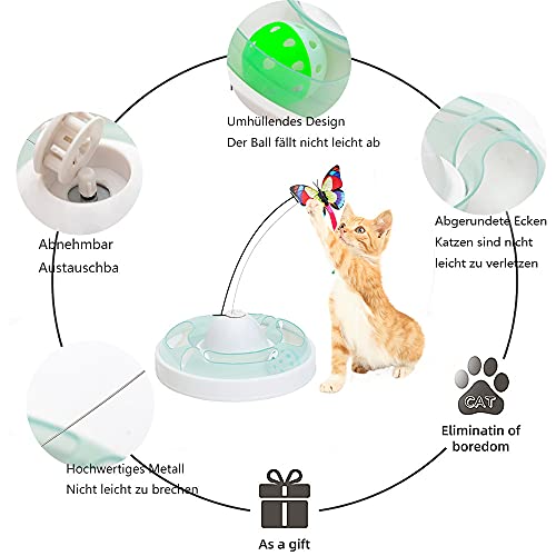 SHUANGJUN Mariposa Juguete Gatos, Juguete Interactivo para Gatos, Juguetes para Gatos con Eléctrica Mariposa Giratoria de 360°y Bola de Juguete, para Gatos de Interior, Gatitos Jugando (Verde B)