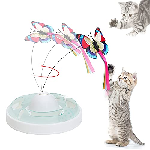 SHUANGJUN Mariposa Juguete Gatos, Juguete Interactivo para Gatos, Juguetes para Gatos con Eléctrica Mariposa Giratoria de 360°y Bola de Juguete, para Gatos de Interior, Gatitos Jugando (Verde B)