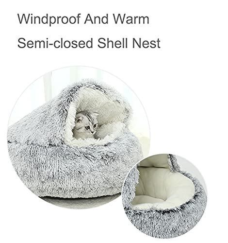 SHUONING Cama para Mascotas Suave Y Esponjosa Corta Felpa Vivienda En Una Cueva Cama con Capucha Donuts para Perros Y Gatos Piel Sintética Cuddler Redonda Cómoda Cama para Dormir Interior,Rosado,50CM