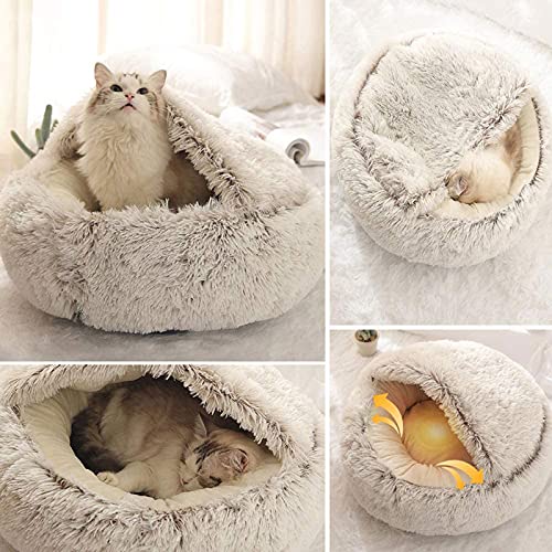 SHUONING Cama para Mascotas Suave Y Esponjosa Corta Felpa Vivienda En Una Cueva Cama con Capucha Donuts para Perros Y Gatos Piel Sintética Cuddler Redonda Cómoda Cama para Dormir Interior,Rosado,50CM