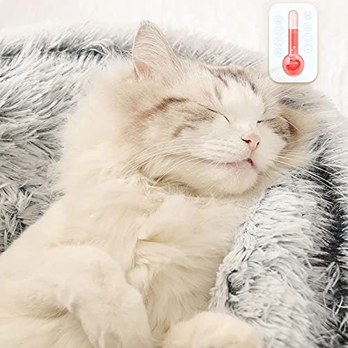 SHUONING Cama para Mascotas Suave Y Esponjosa Corta Felpa Vivienda En Una Cueva Cama con Capucha Donuts para Perros Y Gatos Piel Sintética Cuddler Redonda Cómoda Cama para Dormir Interior,Rosado,50CM