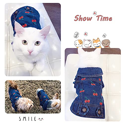 SILD Ropa para mascotas, chaqueta vaquera, de color azul para perros pequeños y medianos, con solapa, con capucha, clásicas, de estilo retro, prendas de aspecto lavado (XL, azul y rojo)
