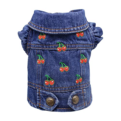 SILD Ropa para mascotas, chaqueta vaquera, de color azul para perros pequeños y medianos, con solapa, con capucha, clásicas, de estilo retro, prendas de aspecto lavado (XL, azul y rojo)
