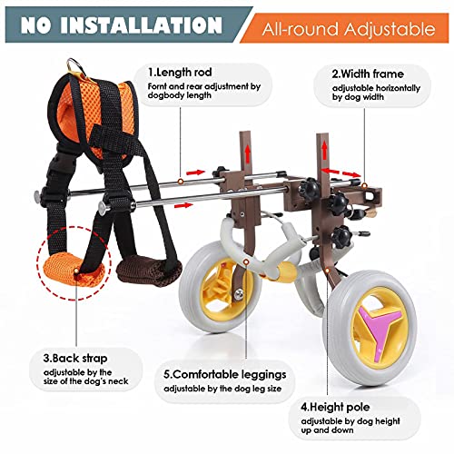 Silla De Ruedas para Mascotas Ajustable para Patas Traseras Perro/Gato/Perrito/Perro con Parálisis De Cachorro, Aleación De Aluminio Ligera Y Fuerte