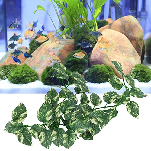 Simulación de plantas acuáticas, hojas de ratán, paisajismo, rama de escalada de reptil artificial para escalar, caja de mascotas, tanque de peces de acuario, plantas con ventosa para decoración de te
