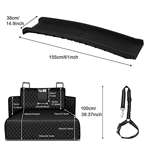 SIVEIS Rampa Plegable de Plástico para Perros y Funda para Maletero de Coche para Perros - para Viajes en Coche de Perros y Gatos - Rampa Ligero y Resistente, Universal para SUV Camión, Negro