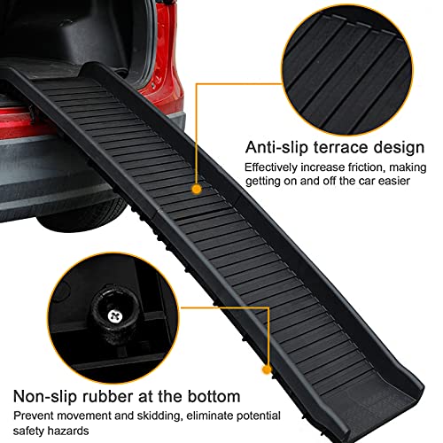 SIVEIS Rampa Plegable de Plástico para Perros y Funda para Maletero de Coche para Perros - para Viajes en Coche de Perros y Gatos - Rampa Ligero y Resistente, Universal para SUV Camión, Negro