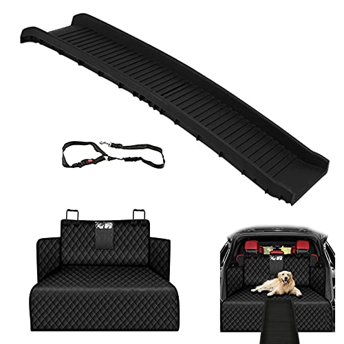 SIVEIS Rampa Plegable de Plástico para Perros y Funda para Maletero de Coche para Perros - para Viajes en Coche de Perros y Gatos - Rampa Ligero y Resistente, Universal para SUV Camión, Negro