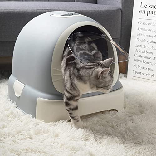 SKROWHN Caja de Arena de Gato Caja Grande Caja de Arena Cable con Capucha Bandeja Bandeja Kitten Aseo Bien diseñado Espacio eficiente (Color : Grey)
