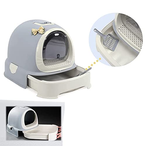 SKROWHN Caja de Arena de Gato Caja Grande Caja de Arena Cable con Capucha Bandeja Bandeja Kitten Aseo Bien diseñado Espacio eficiente (Color : Grey)