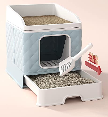 SKROWHN Cajón Tipo Gatos Caja de Basura Big Space Cats Cats Caballero Caja de Arena Top Entrada Splash Proof Gatito Aseo Productos Mascotas (Color : Blue)